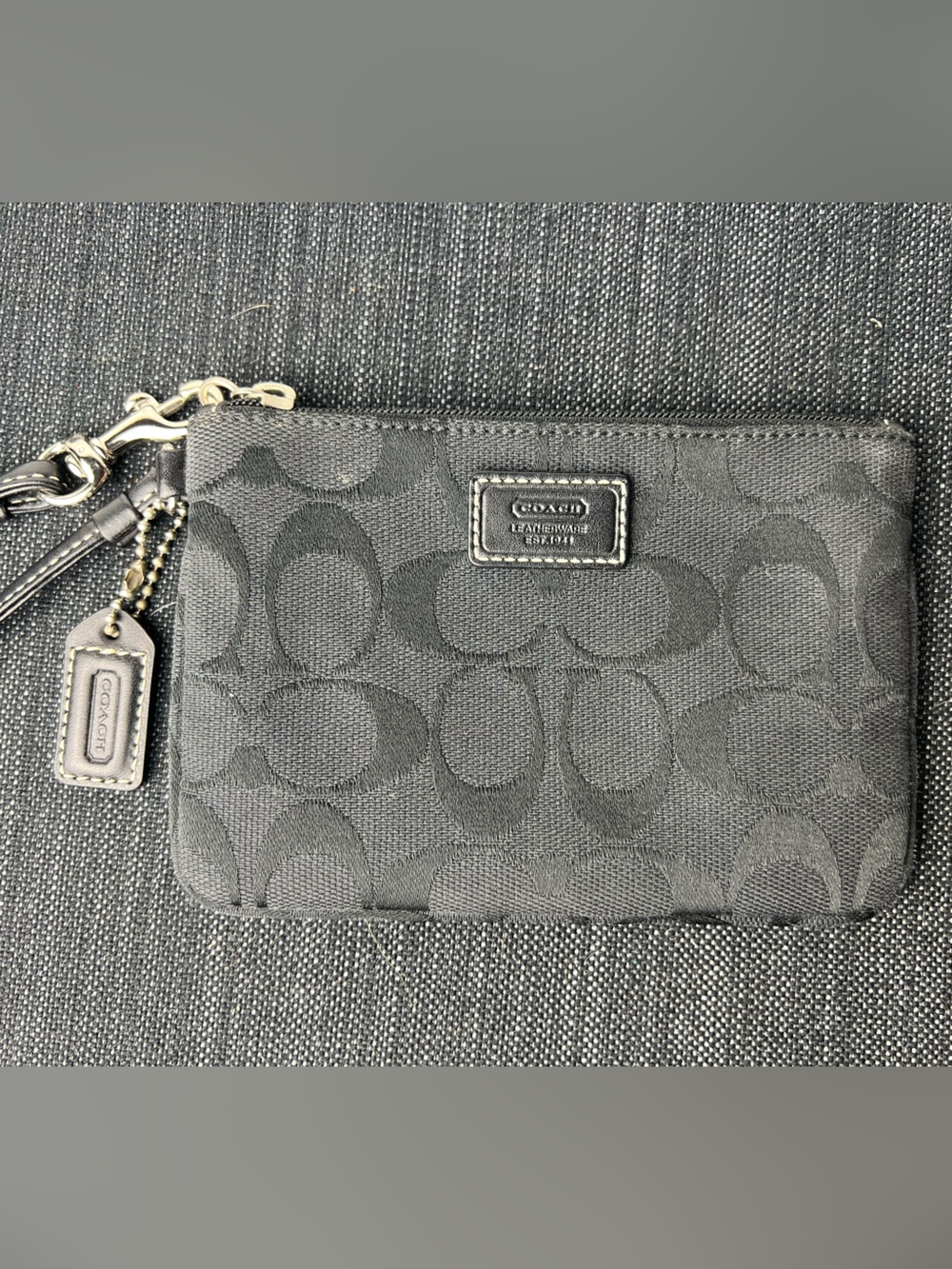 Coach Black Signature Jacquard Wristlet Pouch with Hang Tag